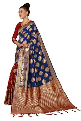 Red woven art silk sarees saree with blouse 2