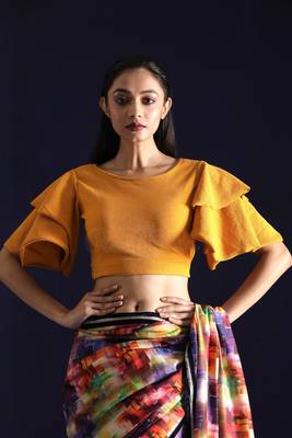 Yellow Lycra readymade blouse 1