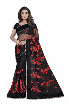 Black embroidered net saree with blouse 1