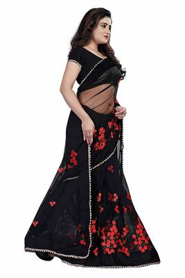 Black embroidered net saree with blouse 2