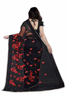 Black embroidered net saree with blouse 3