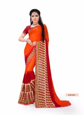 Orange printed georgette saree with blouse 3