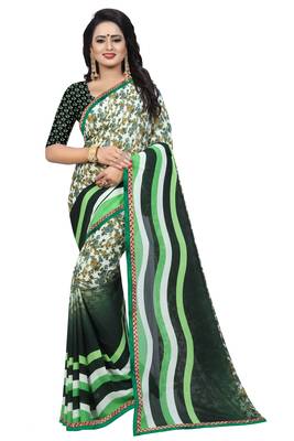 White printed georgette saree with blouse 1