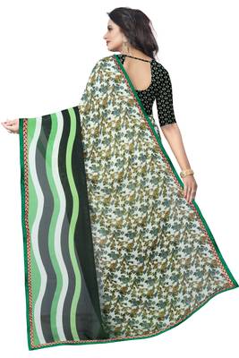 White printed georgette saree with blouse 2