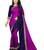 Purple plain faux georgette saree with blouse