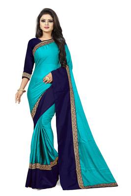 Sky blue plain faux georgette saree with blouse 1