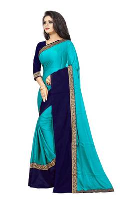 Sky blue plain faux georgette saree with blouse 2