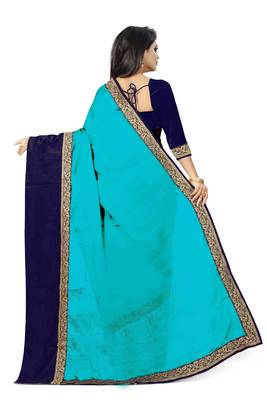 Sky blue plain faux georgette saree with blouse 3