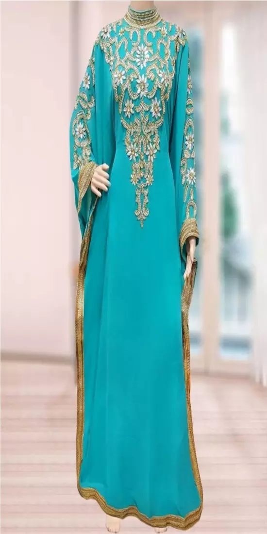 ROYAL MOROCCAN DUBAI BEAUTIFUL ZARI WORK JILBAB JALABIYA KAFTAN DRESS