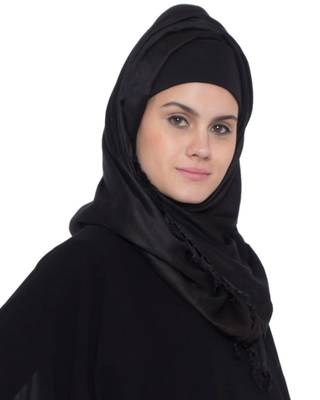 Black Plain Rayon Stitched Hijab 2