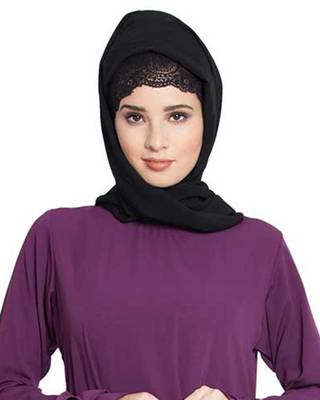 Black Plain Georgette Stitched Hijab 1