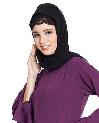 Black Plain Georgette Stitched Hijab 2