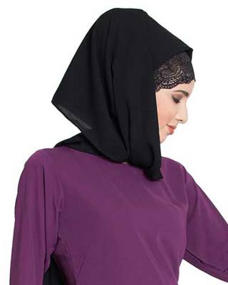 Black Plain Georgette Stitched Hijab 3