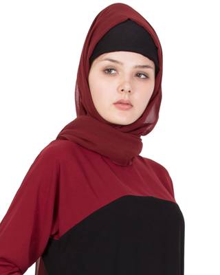 Maroon Plain Georgette Stitched Hijab 1