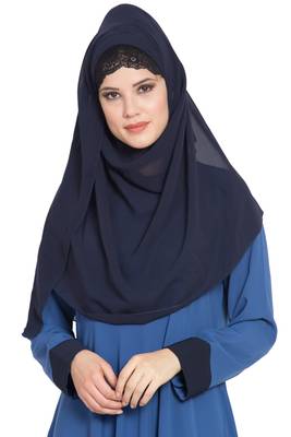 Blue Plain Georgette Stitched Hijab 1