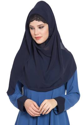 Blue Plain Georgette Stitched Hijab 2