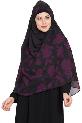 Black Printed Georgette Stitched Hijab 1