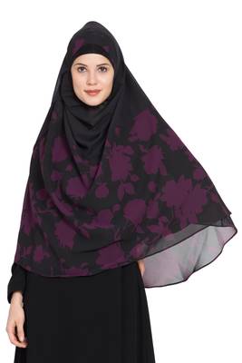 Black Printed Georgette Stitched Hijab 2