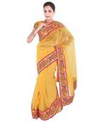 Yellow Plain Net  Saree With Blouse