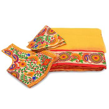 Yellow Plain Net  Saree With Blouse 3