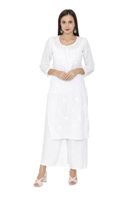White Embroidered Cotton Chikankari Kurti 2