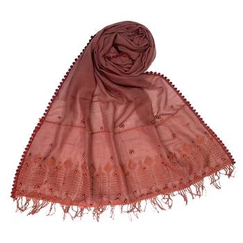 Light Maroon Embroidered Cotton Hijab 1