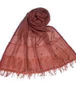 Light Maroon Embroidered Cotton Hijab
