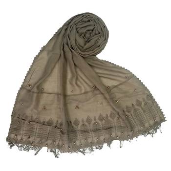 Brown  Embroidered Cotton Hijab 1