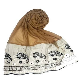 Brown  Embroidered Cotton Hijab 1