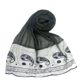 Dark Grey  Embroidered Cotton Hijab 1