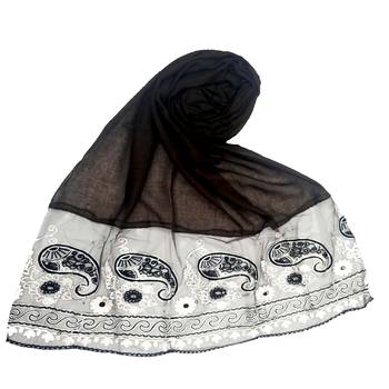 Dark Brown Embroidered Cotton Hijab 1