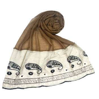 Light Brown Embroidered Cotton Hijab 1
