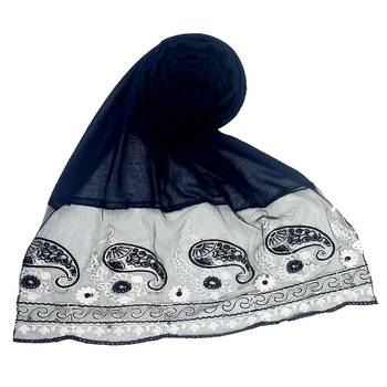 Blue  Embroidered Cotton Hijab 1