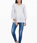 White Embroidered Cotton Chikankari Kurti 