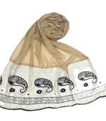 Brown Embroidered Cotton Hijab