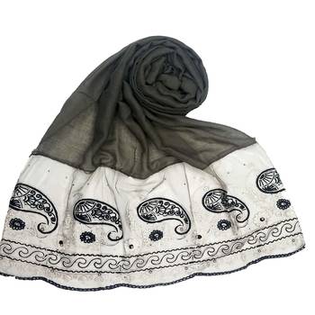 Grey Embroidered Cotton Hijab 1