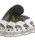 Grey Embroidered Cotton Hijab