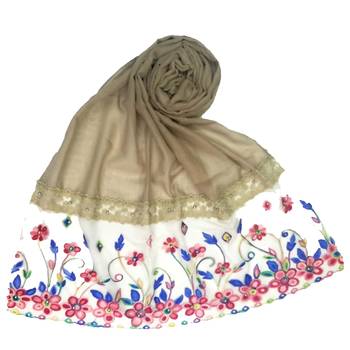 Brown  Embroidered Cotton Hijab 1
