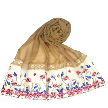 Light Brown Embroidered Cotton Hijab 1