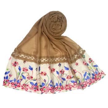 Dark Brown Embroidered Cotton Hijab 1