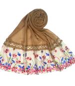 Dark Brown Embroidered Cotton Hijab