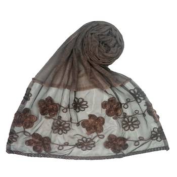 Dark Brown Embroidered Cotton Hijab 1