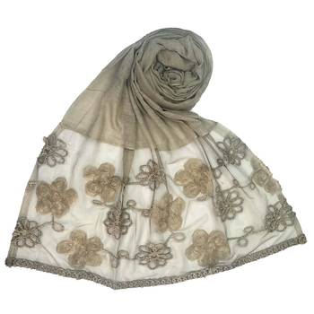 Brown  Embroidered Cotton Hijab 1