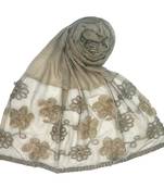 Brown  Embroidered Cotton Hijab