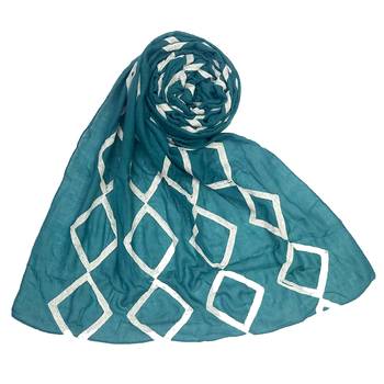 Teal Embroidered Cotton Hijab 1