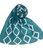 Teal Embroidered Cotton Hijab
