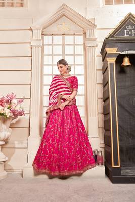 Flossy Pink Embroidered Phantom Silk Semi stitched Lehenga 1