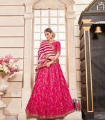 Flossy Pink Embroidered Phantom Silk Semi stitched Lehenga