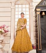 Canary Yellow Embroidered Phantom Silk Semi Stitched Lehenga