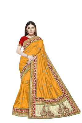 Yellow embroidered art silk saree with blouse 1